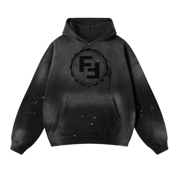 'LIMITED EDITION' Acid Washed Super Thick Black Fetti Fetcher Hoodie